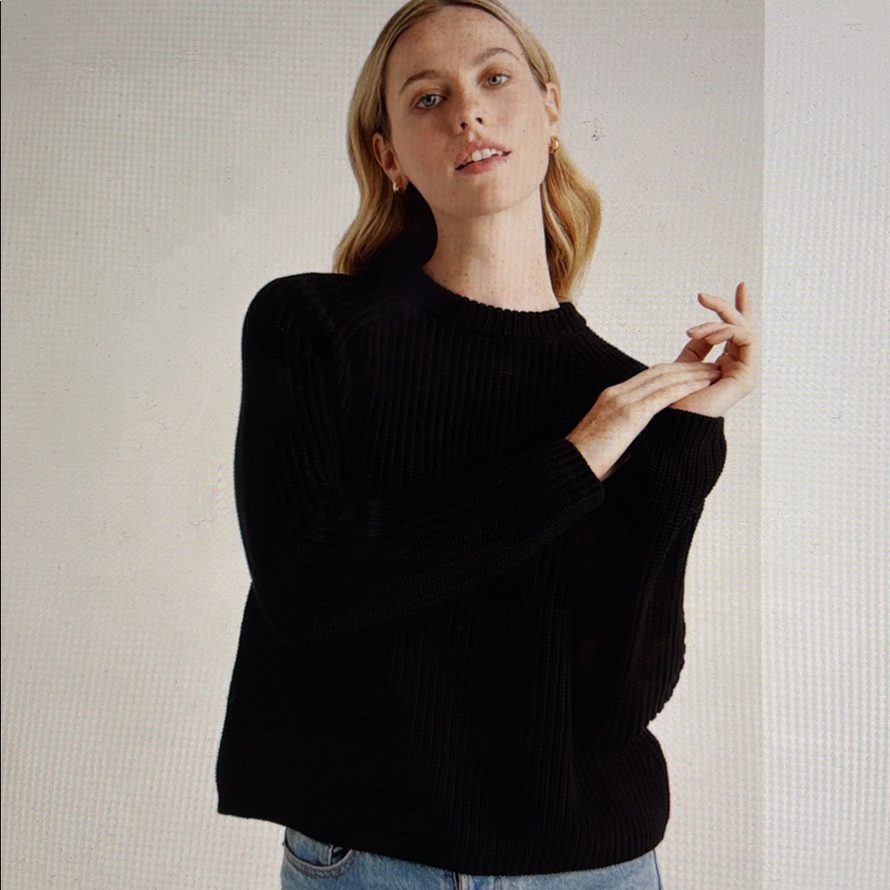 Quince Black Cotton Fisherman Sweater L